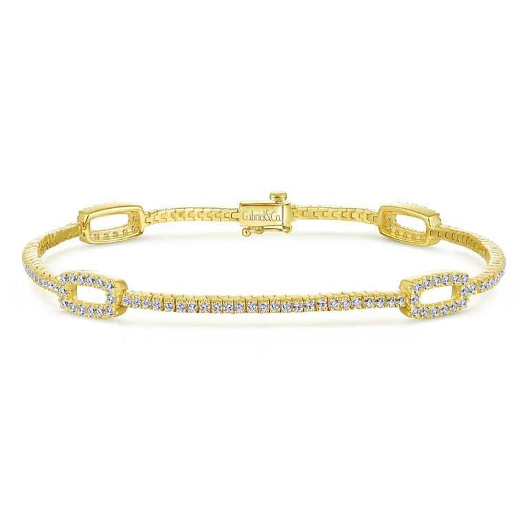 14K Yellow Gold Diamond Tennis Bracelet with Rectangular Stations - 1.4 ct - Shot 1