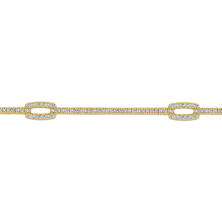 14K Yellow Gold Diamond Tennis Bracelet with Rectangular Stations - 1.4 ct - Shot 2
