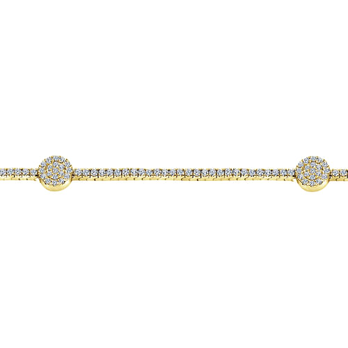 14K Yellow Gold Diamond Tennis Bracelet with Round Cluster Stations - 1.3 ct - Shot 2