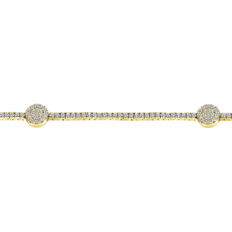 14K Yellow Gold Diamond Tennis Bracelet with Round Cluster Stations - 1.3 ct - Shot 2