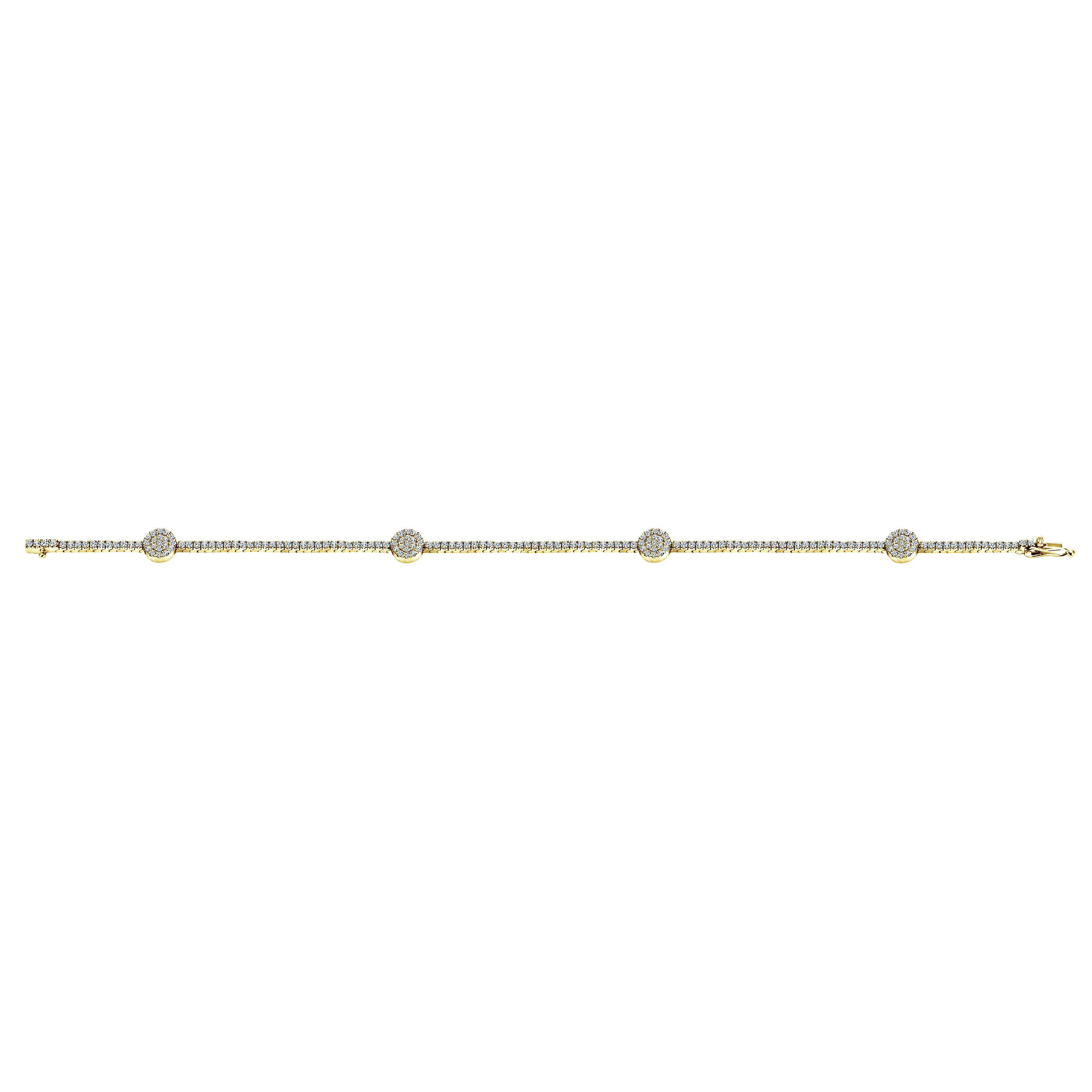 14K Yellow Gold Diamond Tennis Bracelet with Round Cluster Stations - 1.3 ct - Shot 3
