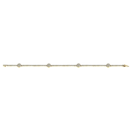 14K Yellow Gold Diamond Tennis Bracelet with Round Cluster Stations
