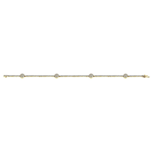 14K Yellow Gold Diamond Tennis Bracelet with Round Cluster Stations - 1.3 ct - Shot 3