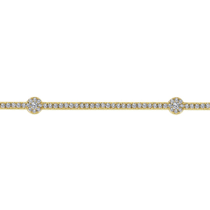 14K Yellow Gold Diamond Tennis Bracelet with Round Cluster Stations