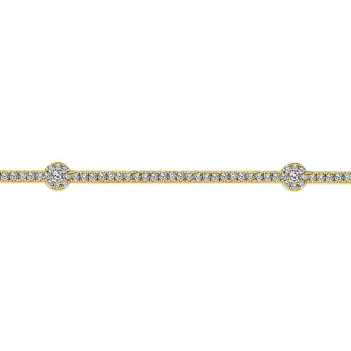 14K Yellow Gold Diamond Tennis Bracelet with Round Cluster Stations - 1.25 ct - Shot 2