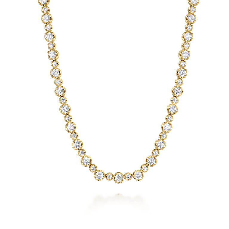 14K Yellow Gold Diamond Tennis Necklace - 2.38 ct - Shot 1