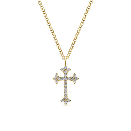 14K Yellow Gold Diamond Trefoil Cross Necklace