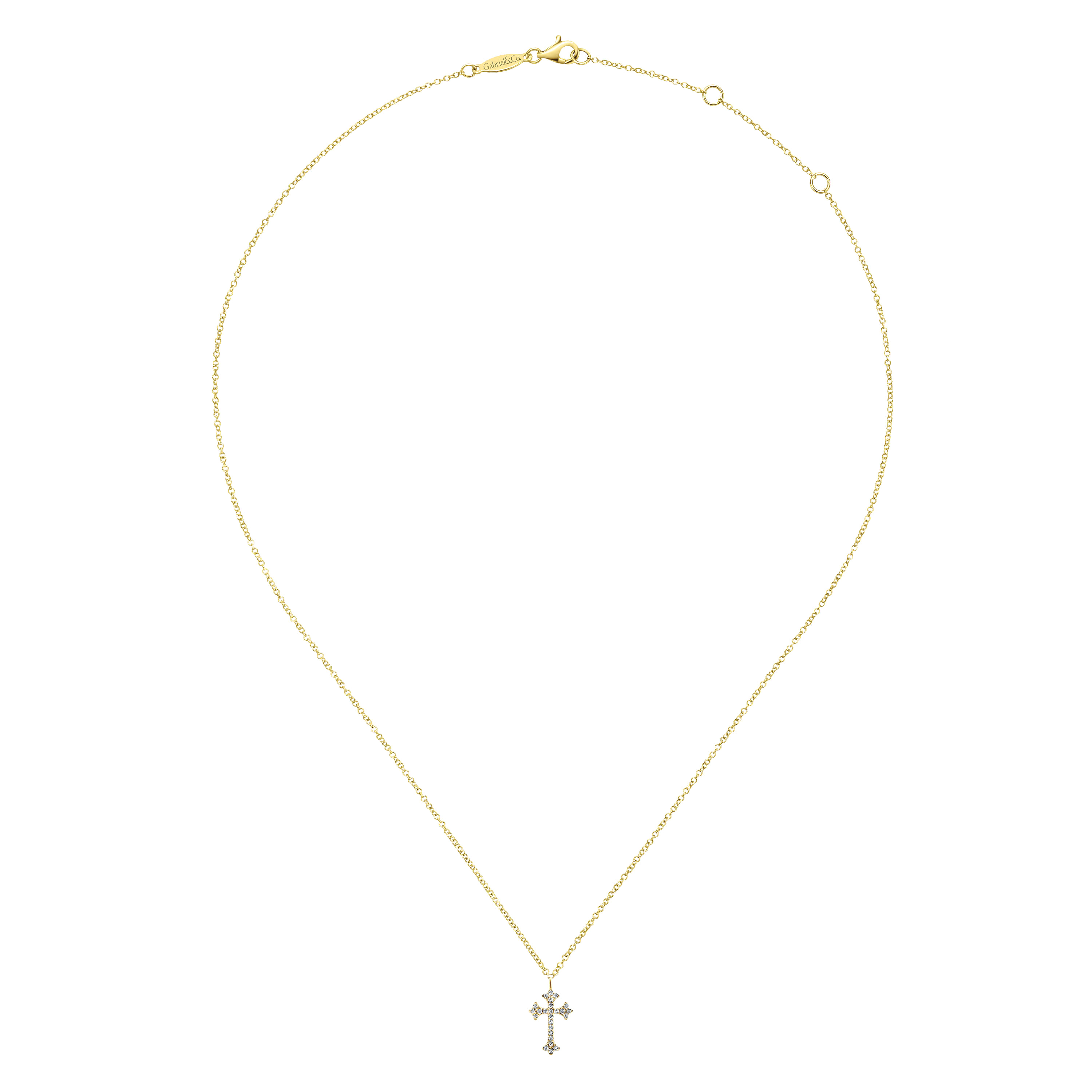 14K Yellow Gold Diamond Trefoil Cross Necklace - 0.1 ct - Shot 2