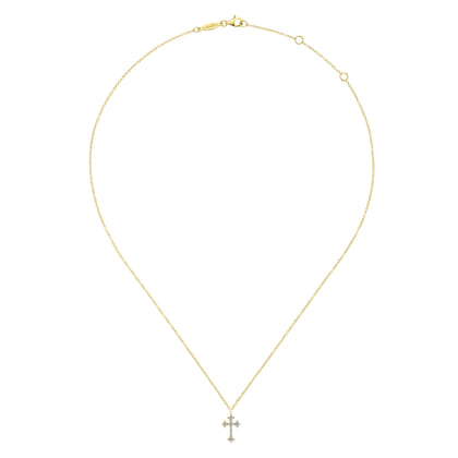 14K Yellow Gold Diamond Trefoil Cross Necklace