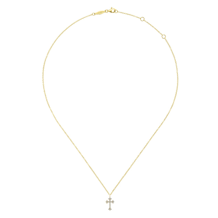 14K Yellow Gold Diamond Trefoil Cross Necklace - 0.1 ct - Shot 2