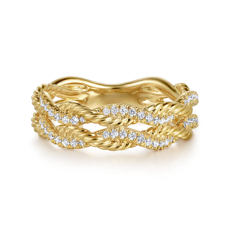 14K Yellow Gold Diamond Twisted Ladies Ring - 0.3 ct - Shot 1