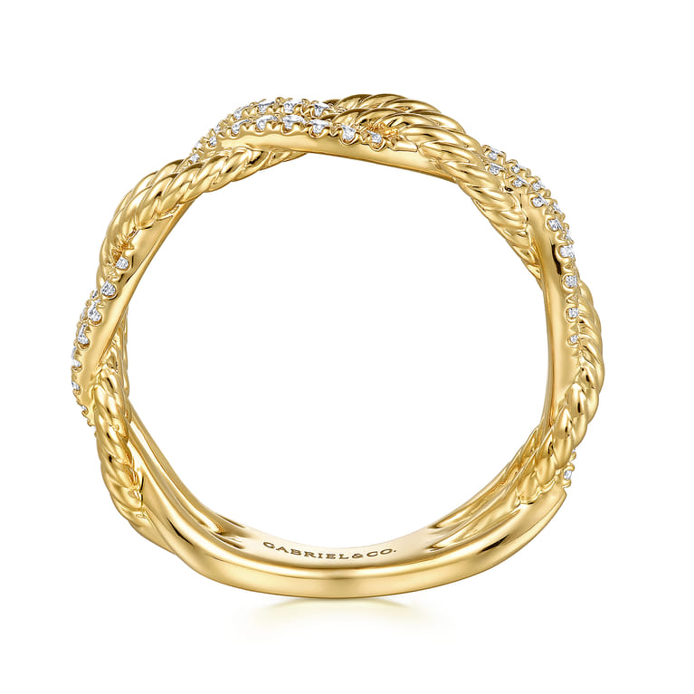 14K Yellow Gold Diamond Twisted Ladies Ring - 0.3 ct - Shot 2