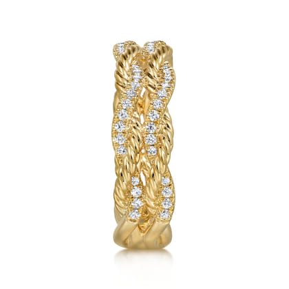 14K Yellow Gold Diamond Twisted Ladies Ring