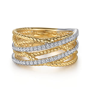 14K Yellow Gold Diamond Twisted Ladies Ring