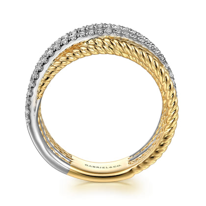 14K Yellow Gold Diamond Twisted Ladies Ring