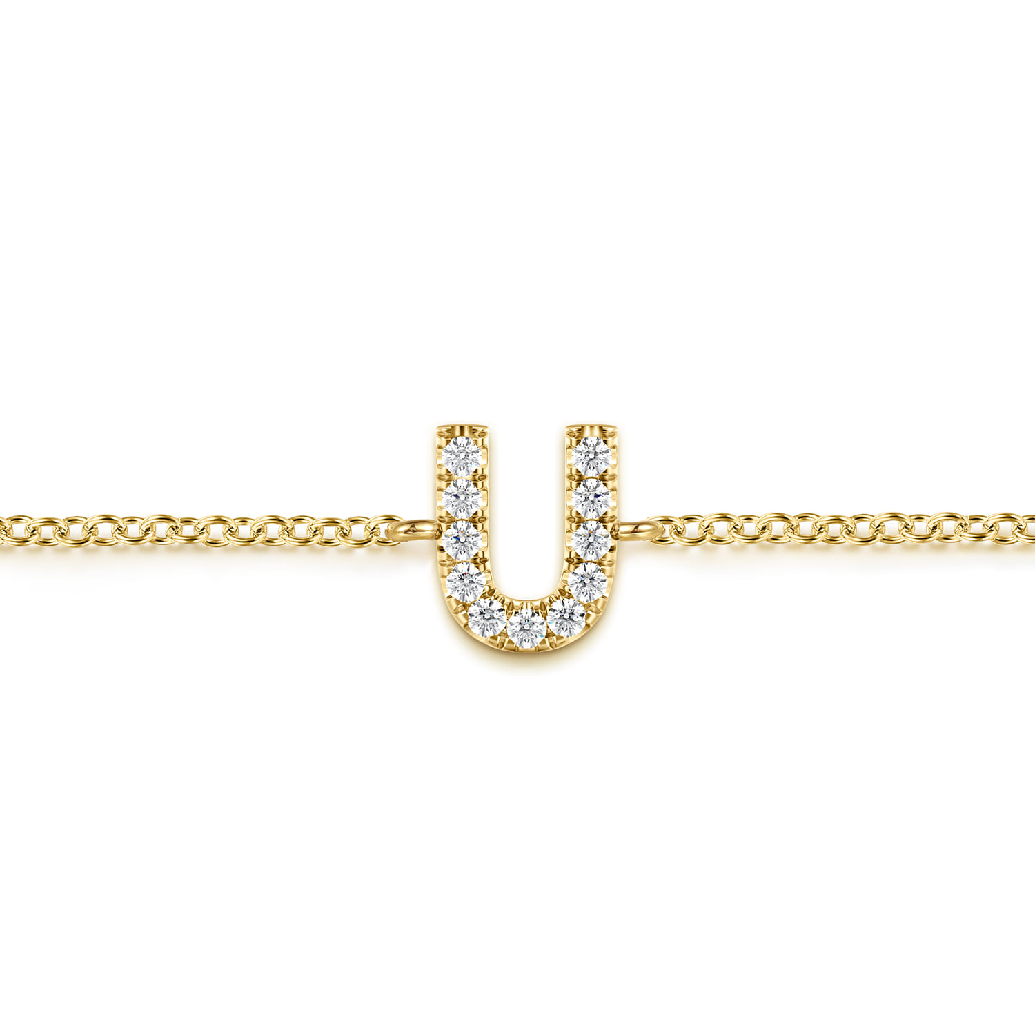 14K Yellow Gold Diamond U Initial Chain Bracelet - 0.07 ct - Shot 2