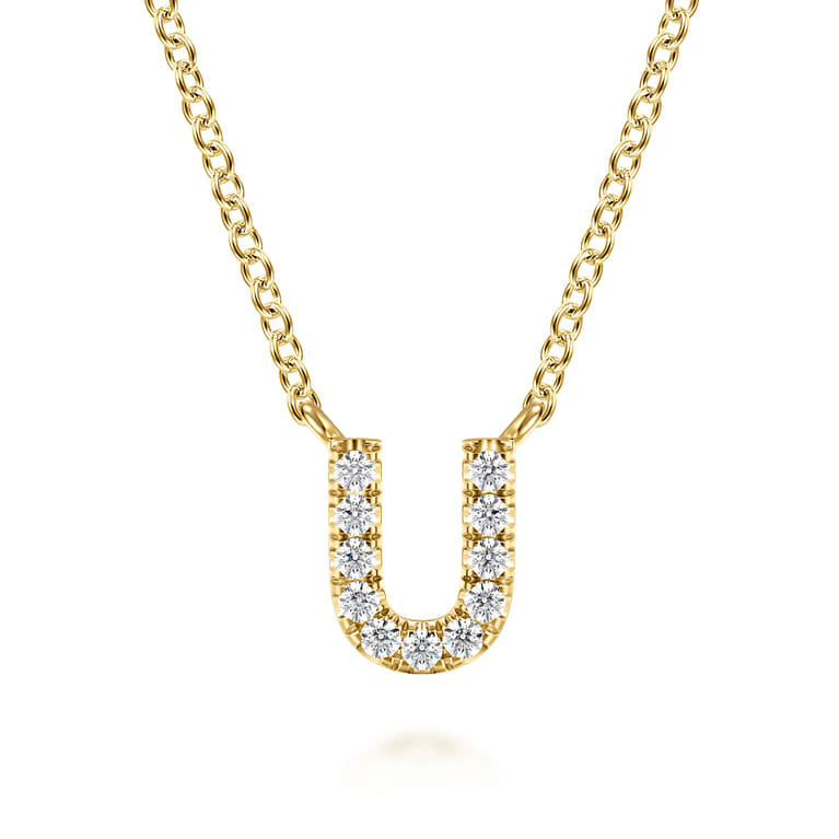 14K Yellow Gold Diamond U Initial Pendant Necklace - 0.07 ct - Shot 1