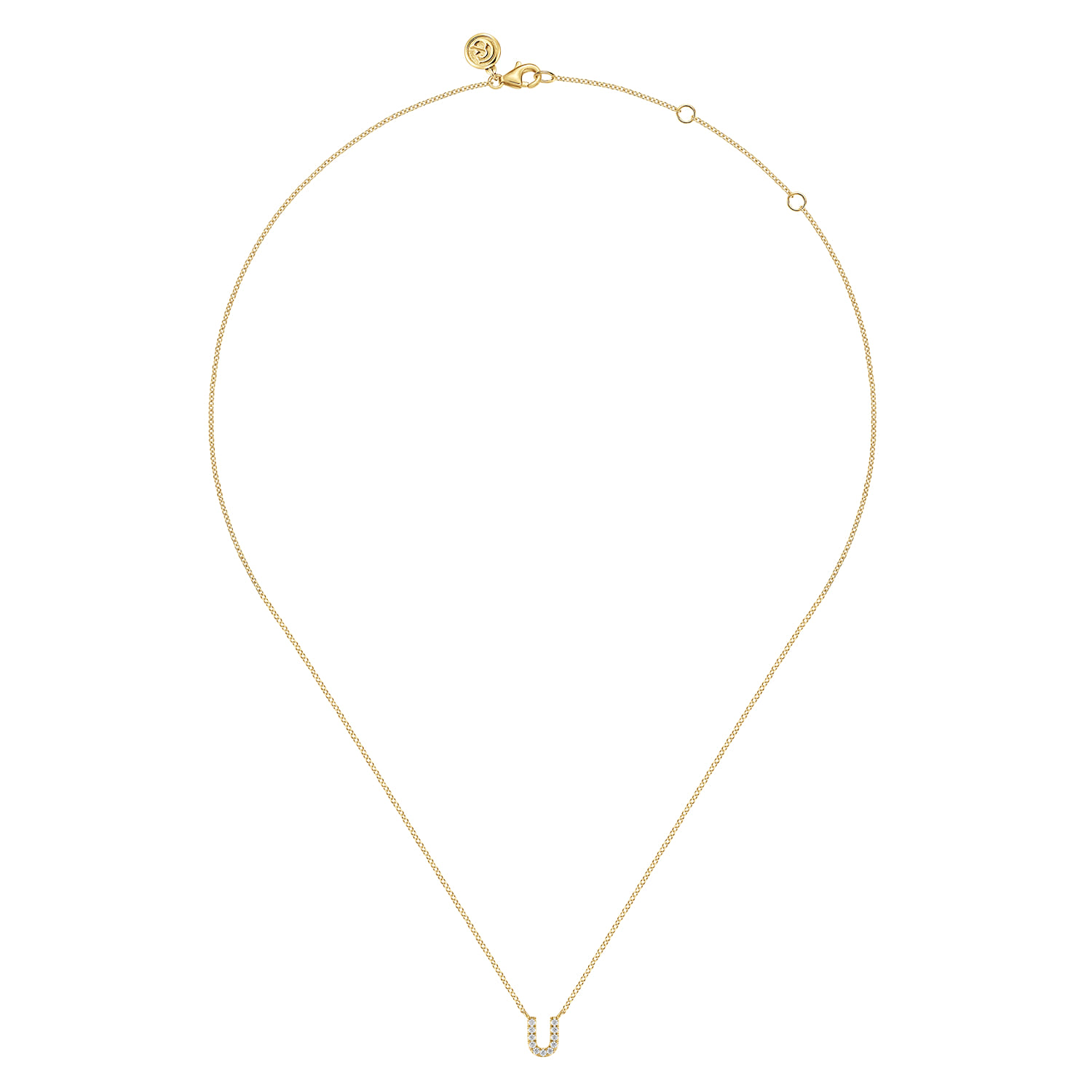 14K Yellow Gold Diamond U Initial Pendant Necklace - 0.07 ct - Shot 2