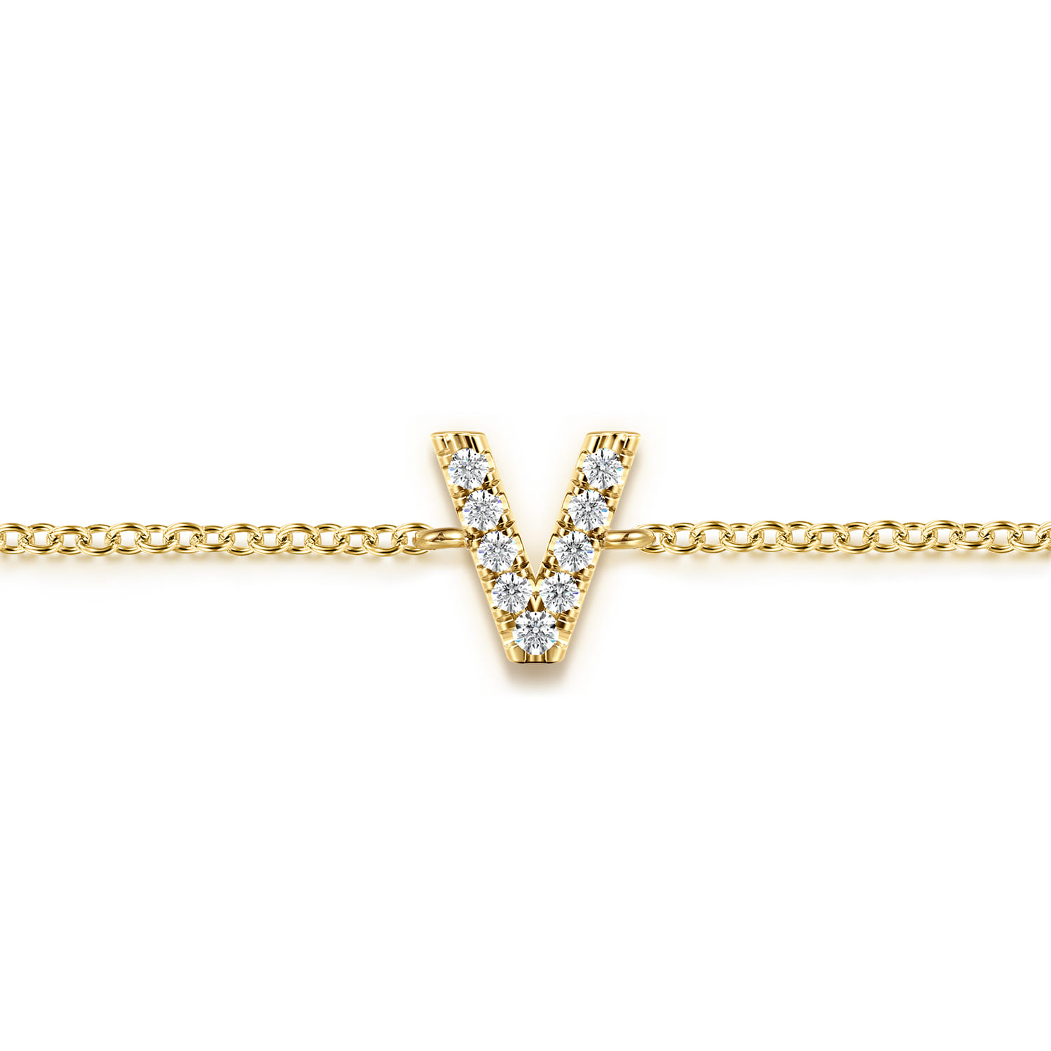 14K Yellow Gold Diamond V Initial Chain Bracelet - 0.06 ct - Shot 2