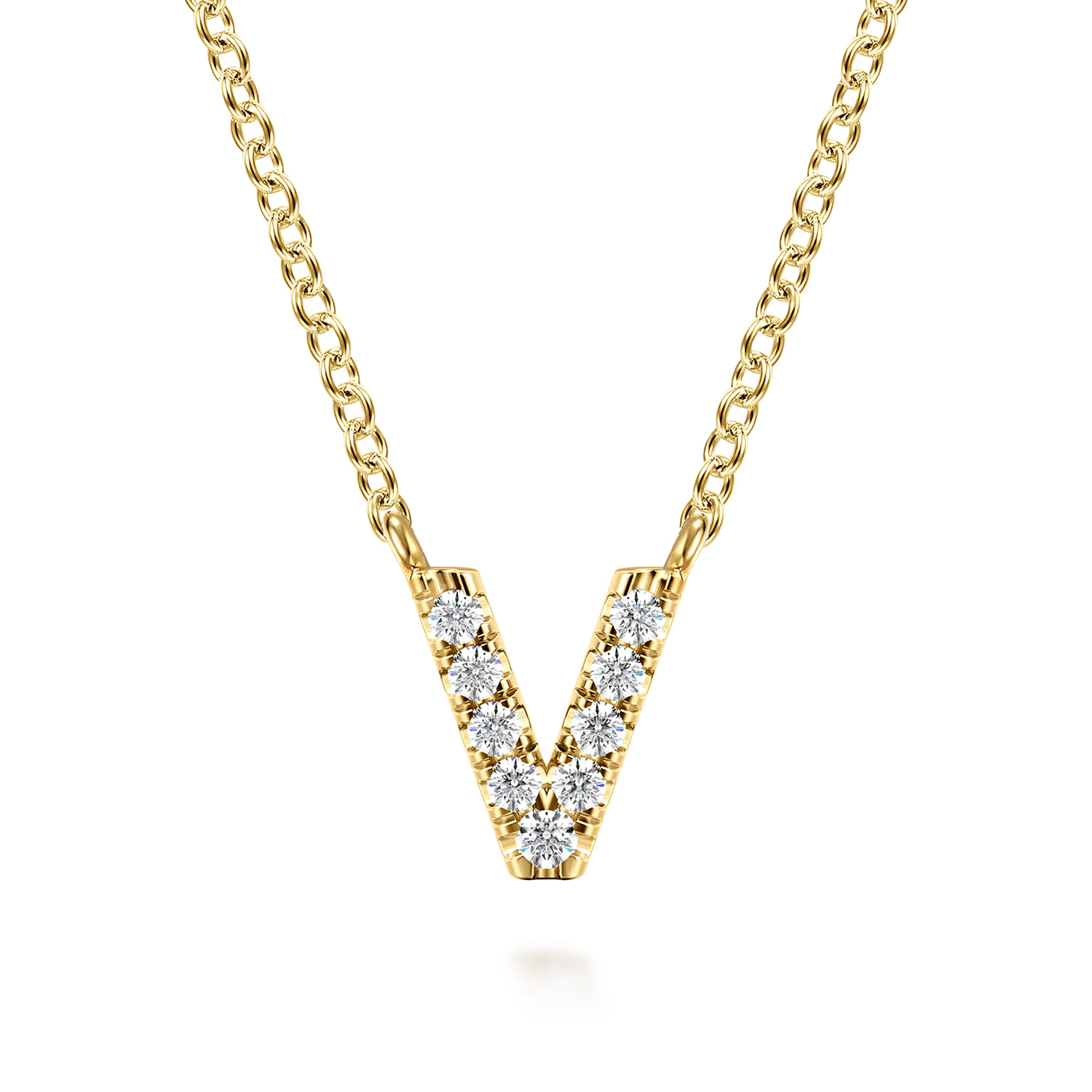 14K Yellow Gold Diamond V Initial Pendant Necklace - 0.06 ct - Shot 1