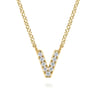 14K Yellow Gold Diamond V Initial Pendant Necklace - 0.06 ct