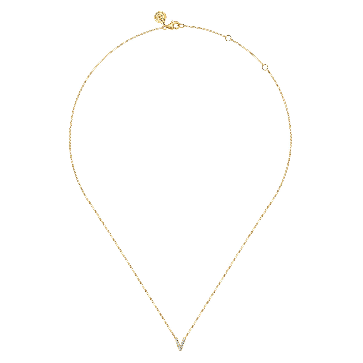 14K Yellow Gold Diamond V Initial Pendant Necklace - 0.06 ct - Shot 2