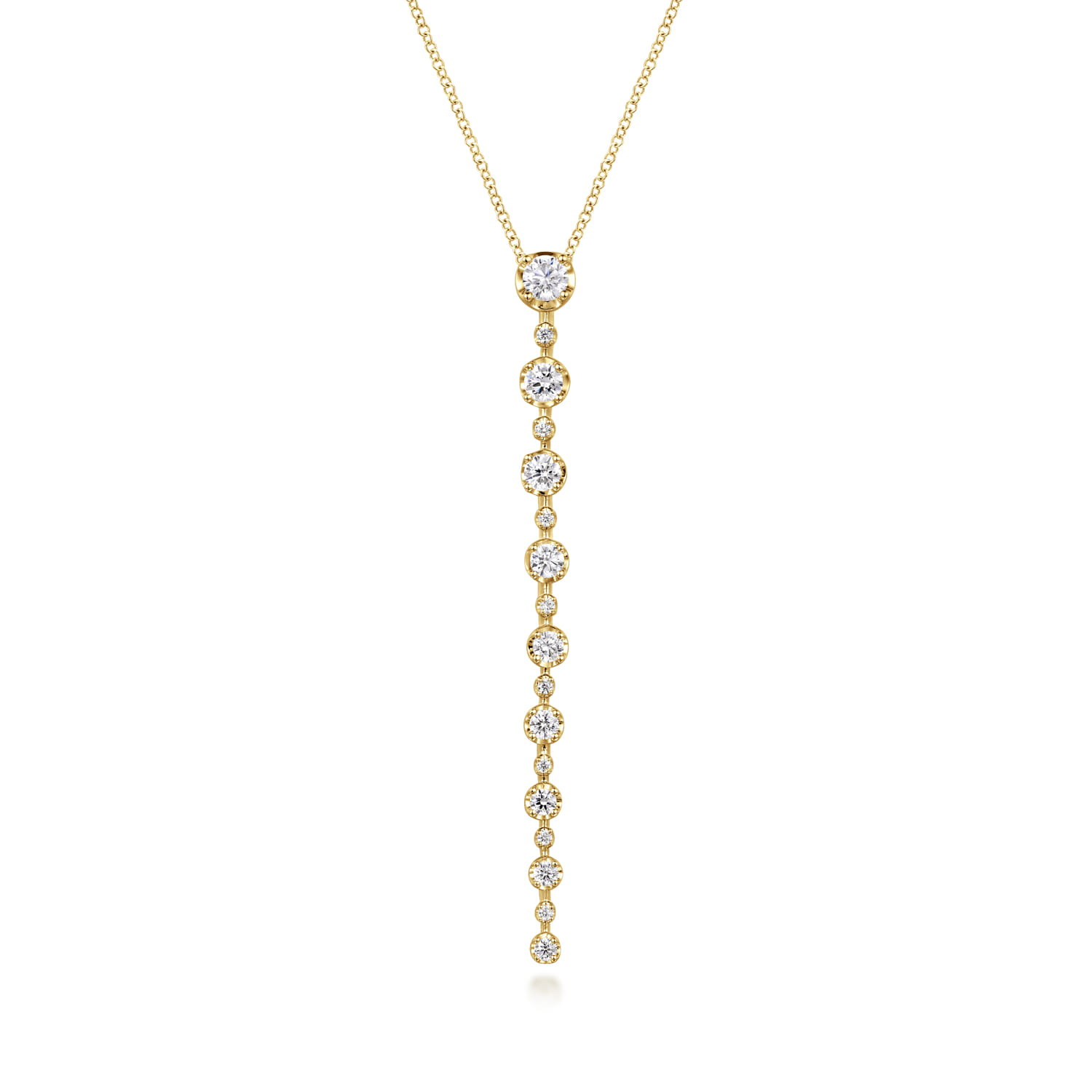 14K Yellow Gold Diamond Vertical Bar Necklace　 - 1.05 ct - Shot 1