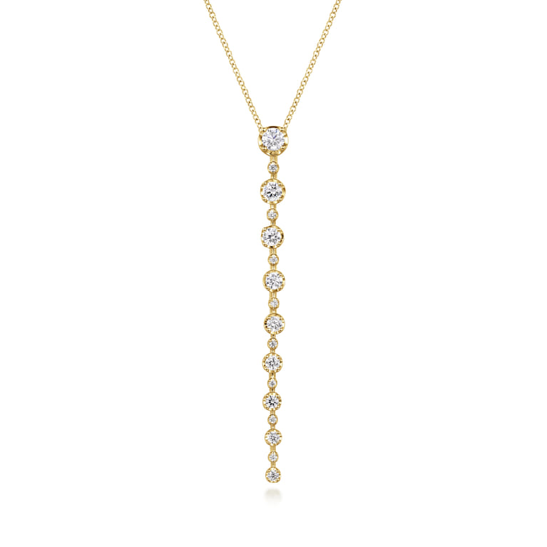 14K Yellow Gold Diamond Vertical Bar Necklace　 - 1.05 ct - Shot 1