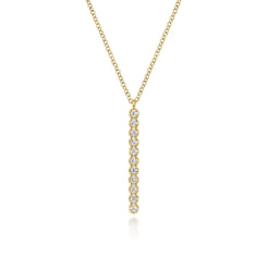 14K Yellow Gold Diamond Vertical Bar Y Pendant Necklace
