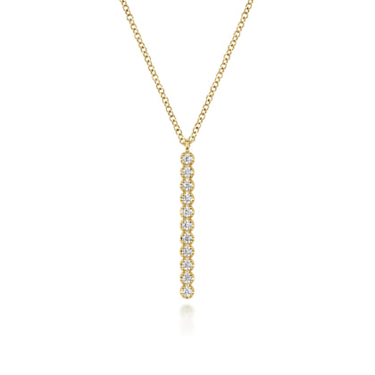 14K Yellow Gold Diamond Vertical Bar Y Pendant Necklace