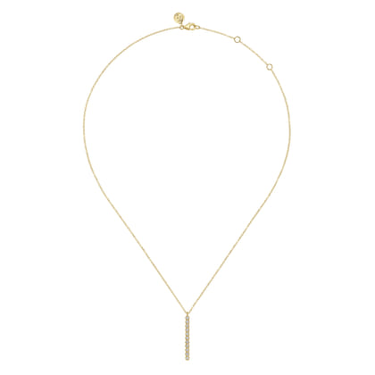 14K Yellow Gold Diamond Vertical Bar Y Pendant Necklace