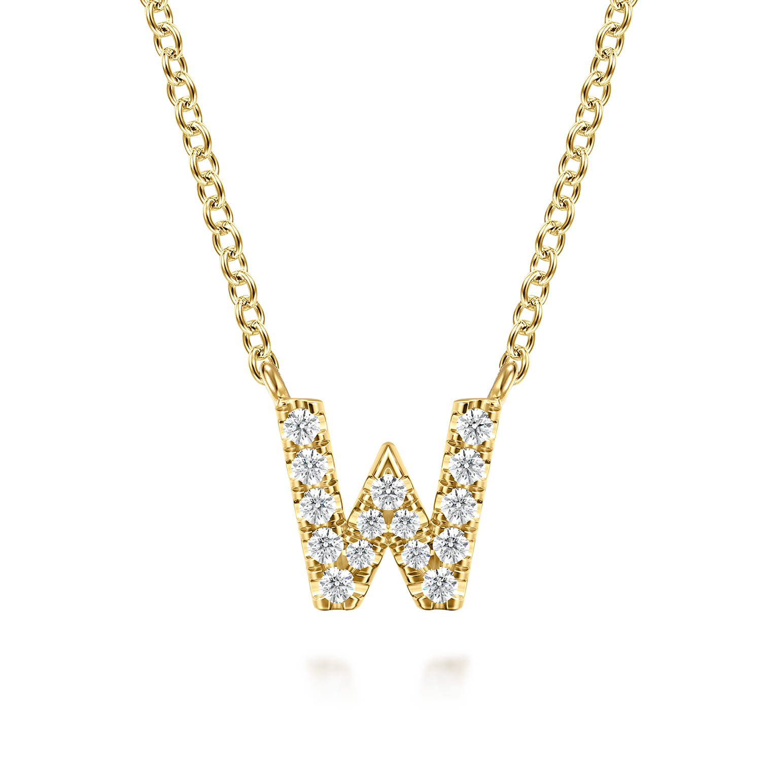 14K Yellow Gold Diamond W Initial Pendant Necklace - 0.08 ct - Shot 1