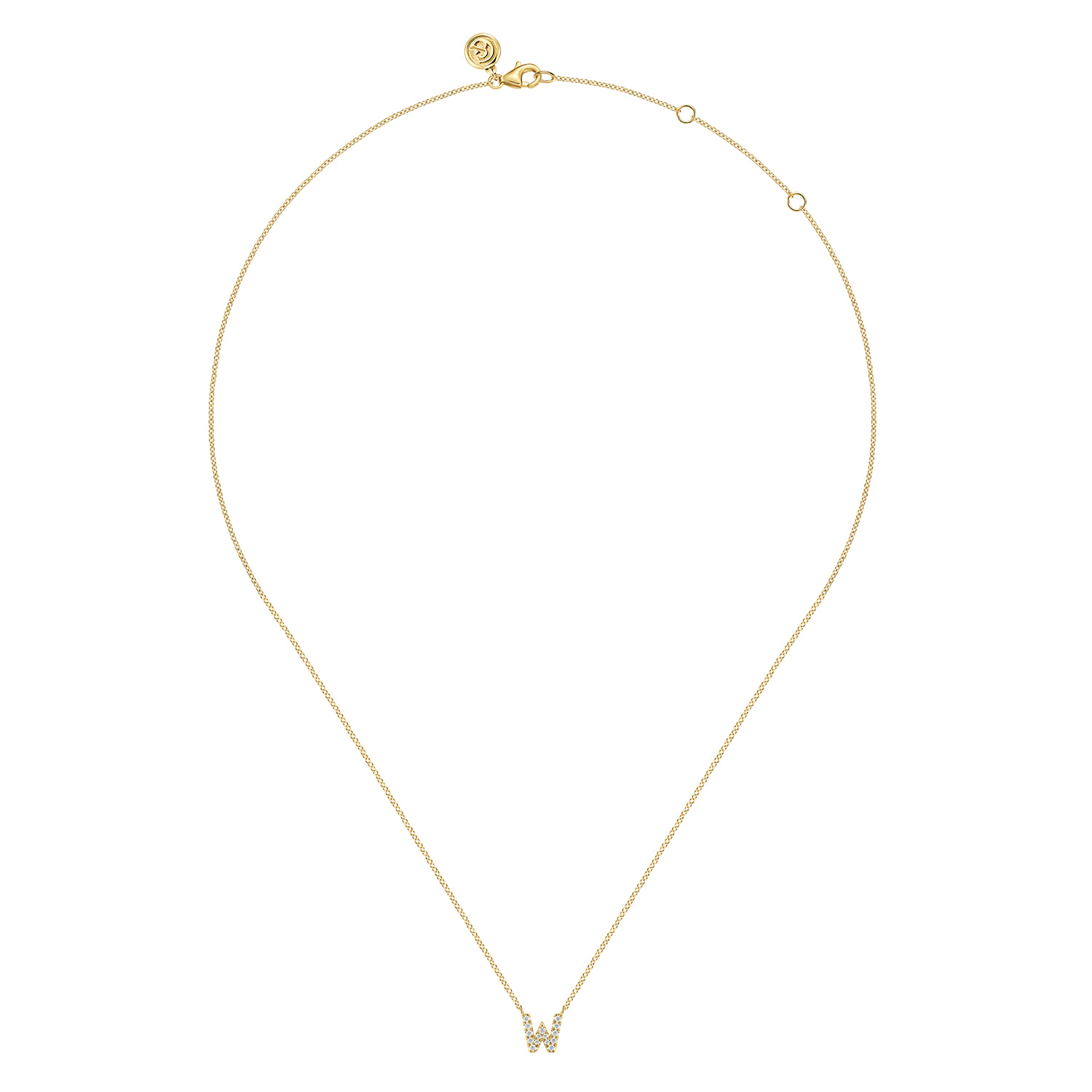 14K Yellow Gold Diamond W Initial Pendant Necklace - 0.08 ct - Shot 2
