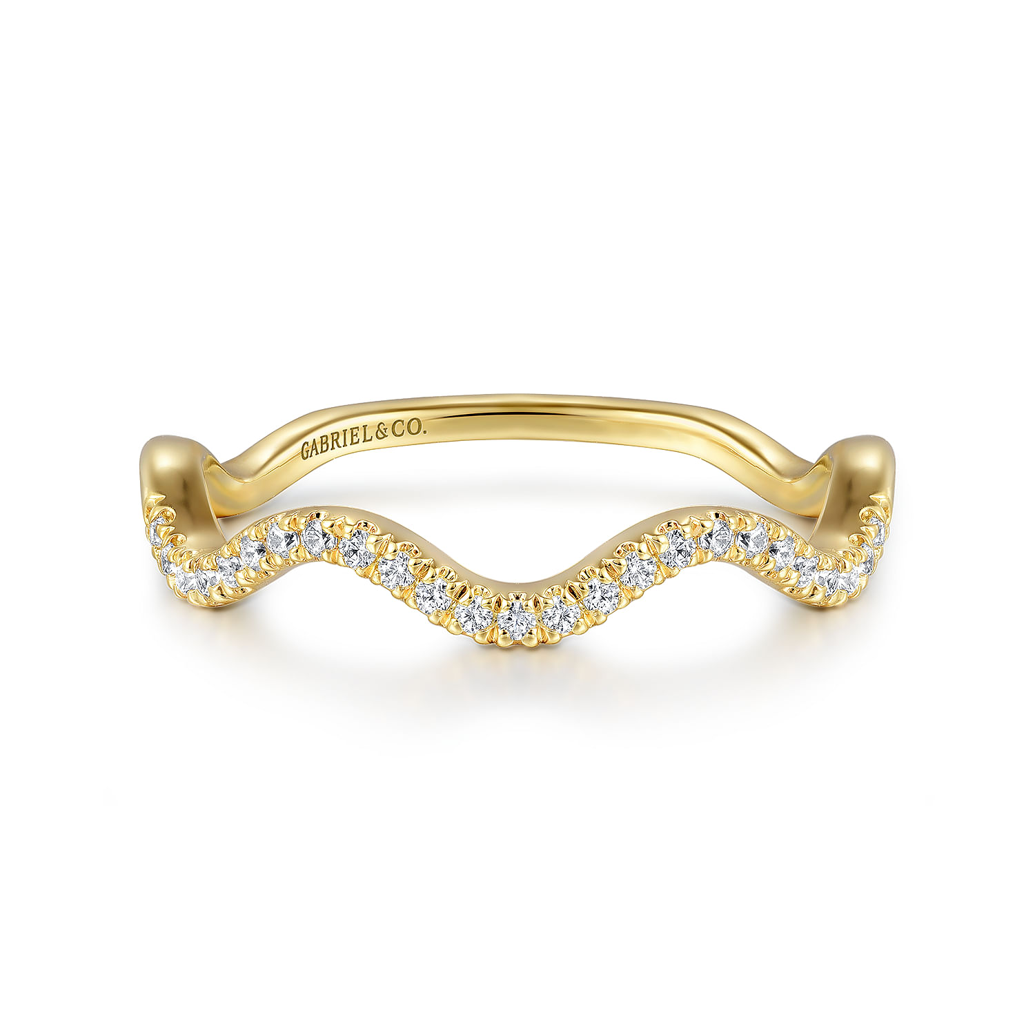14K Yellow Gold Diamond Wave Stackable Ladies Ring