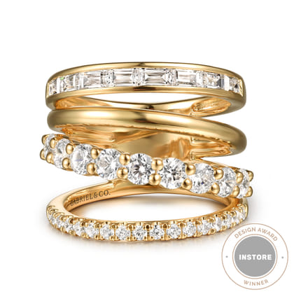 14K Yellow Gold Diamond Wide Band Easy Stackable Ring