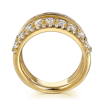 14K Yellow Gold Diamond Wide Band Easy Stackable Ring