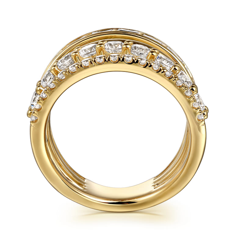 14K Yellow Gold Diamond Wide Band Easy Stackable Ring - 2 ct - Shot 2