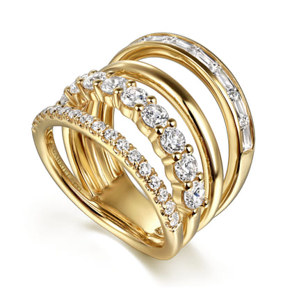 14K Yellow Gold Diamond Wide Band Easy Stackable Ring