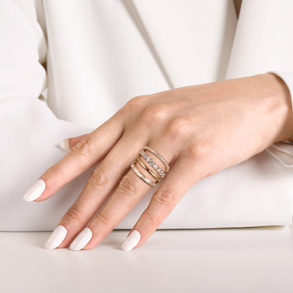 14K Yellow Gold Diamond Wide Band Easy Stackable Ring