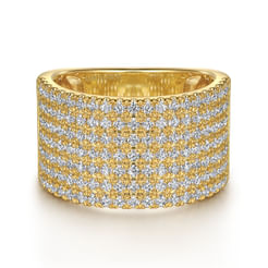 14K Yellow Gold Diamond Wide Band Ladies Ring