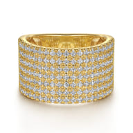 14K Yellow Gold Diamond Wide Band Ladies Ring