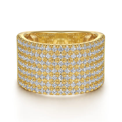 14K Yellow Gold Diamond Wide Band Ladies Ring