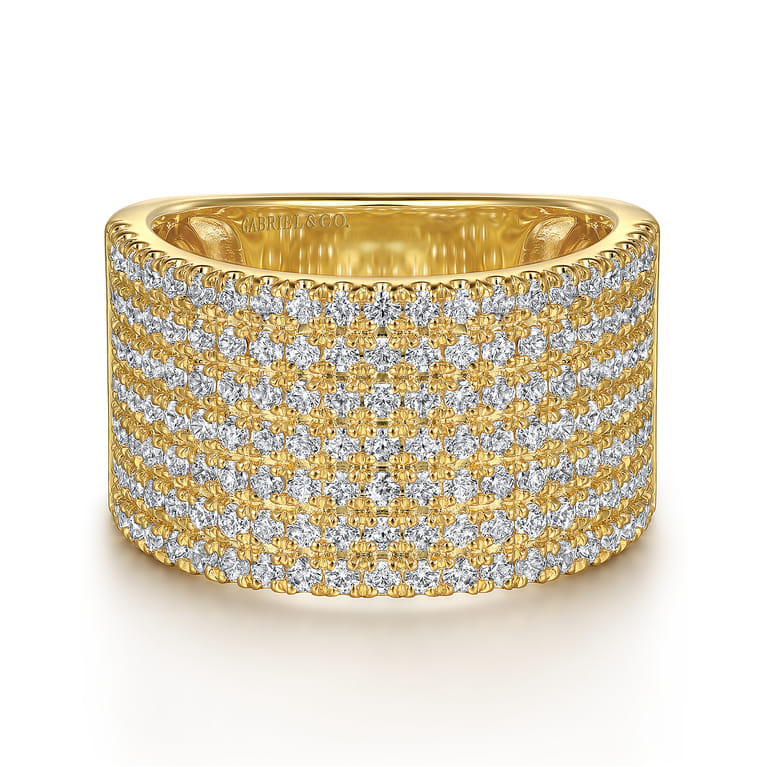 14K Yellow Gold Diamond Wide Band Ladies Ring - 1.5 ct - Shot 1