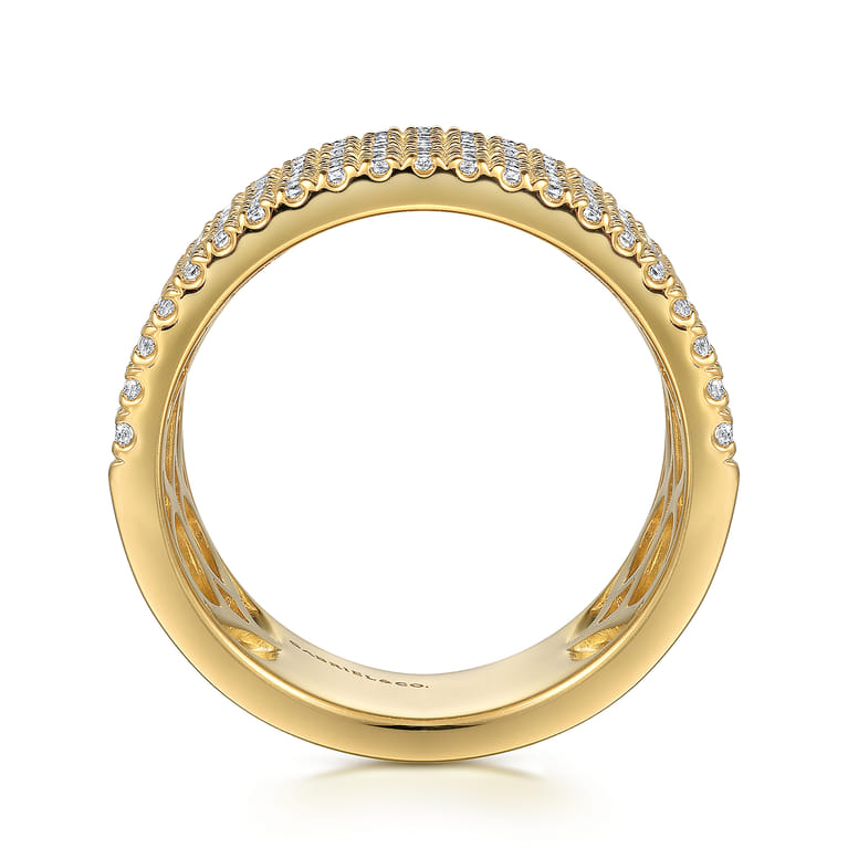 14K Yellow Gold Diamond Wide Band Ladies Ring - 1.5 ct - Shot 2