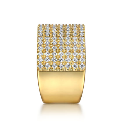 14K Yellow Gold Diamond Wide Band Ladies Ring