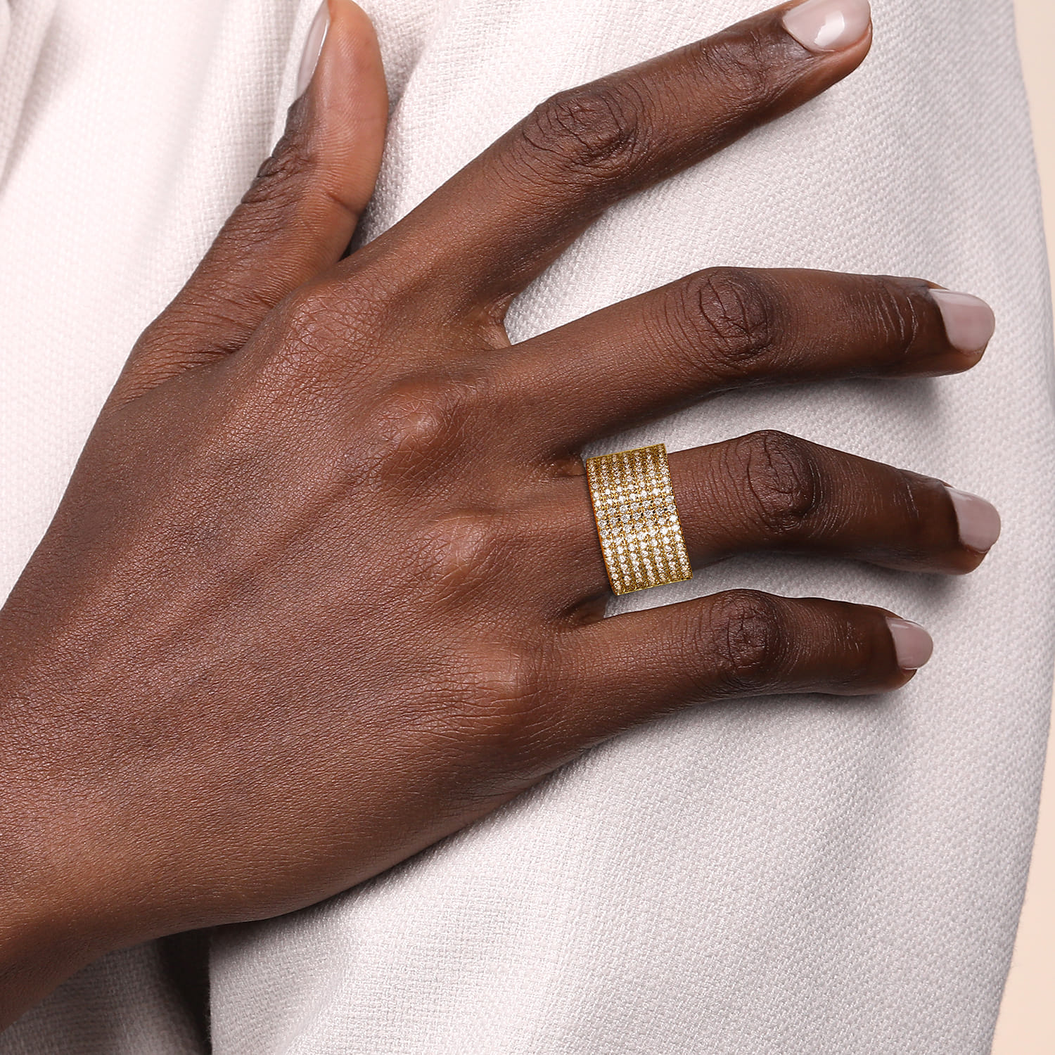 14K Yellow Gold Diamond Wide Band Ladies Ring - 1.5 ct - Shot 5