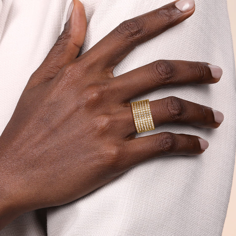 14K Yellow Gold Diamond Wide Band Ladies Ring - 1.5 ct - Shot 5