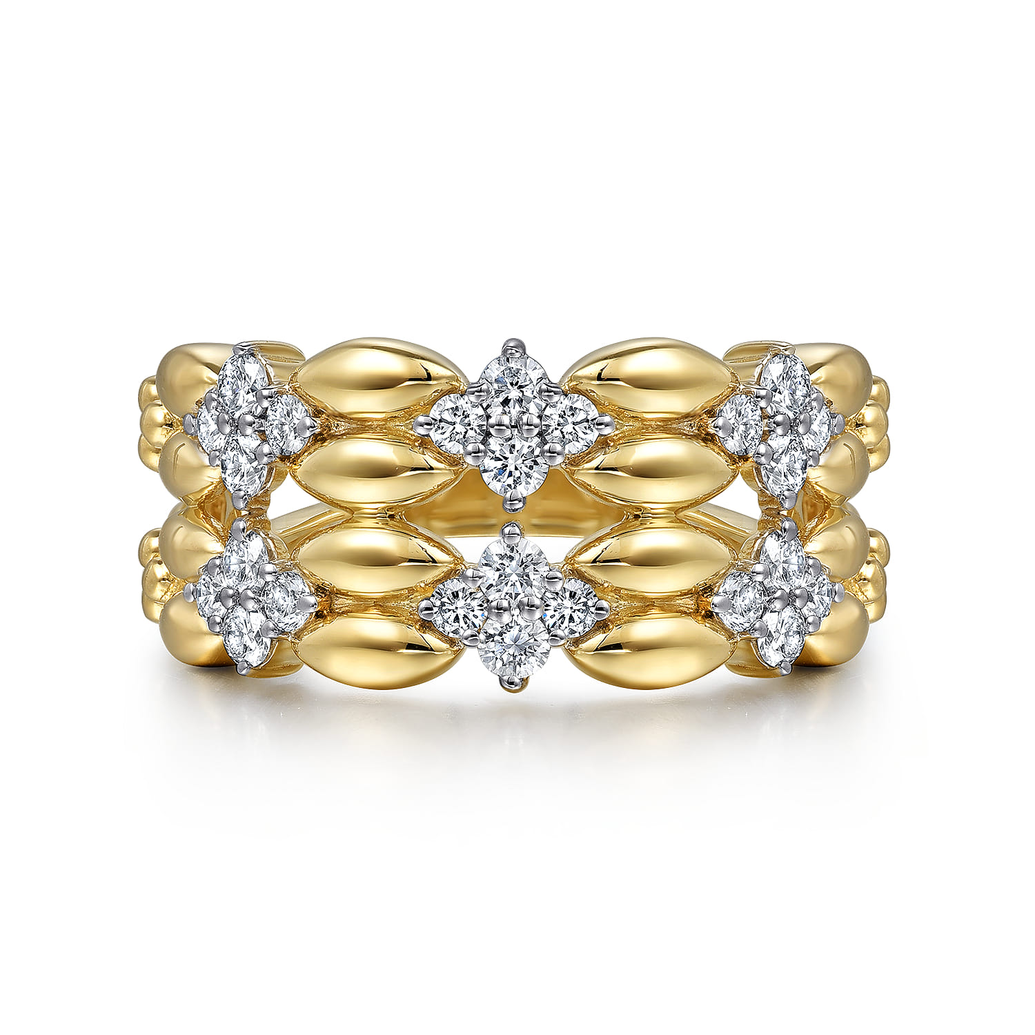 14K Yellow Gold Diamond Wide Band Ring - 0.6 ct - Shot 1
