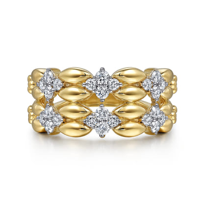 14K Yellow Gold Diamond Wide Band Ring
