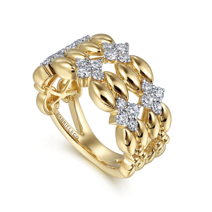 14K Yellow Gold Diamond Wide Band Ring